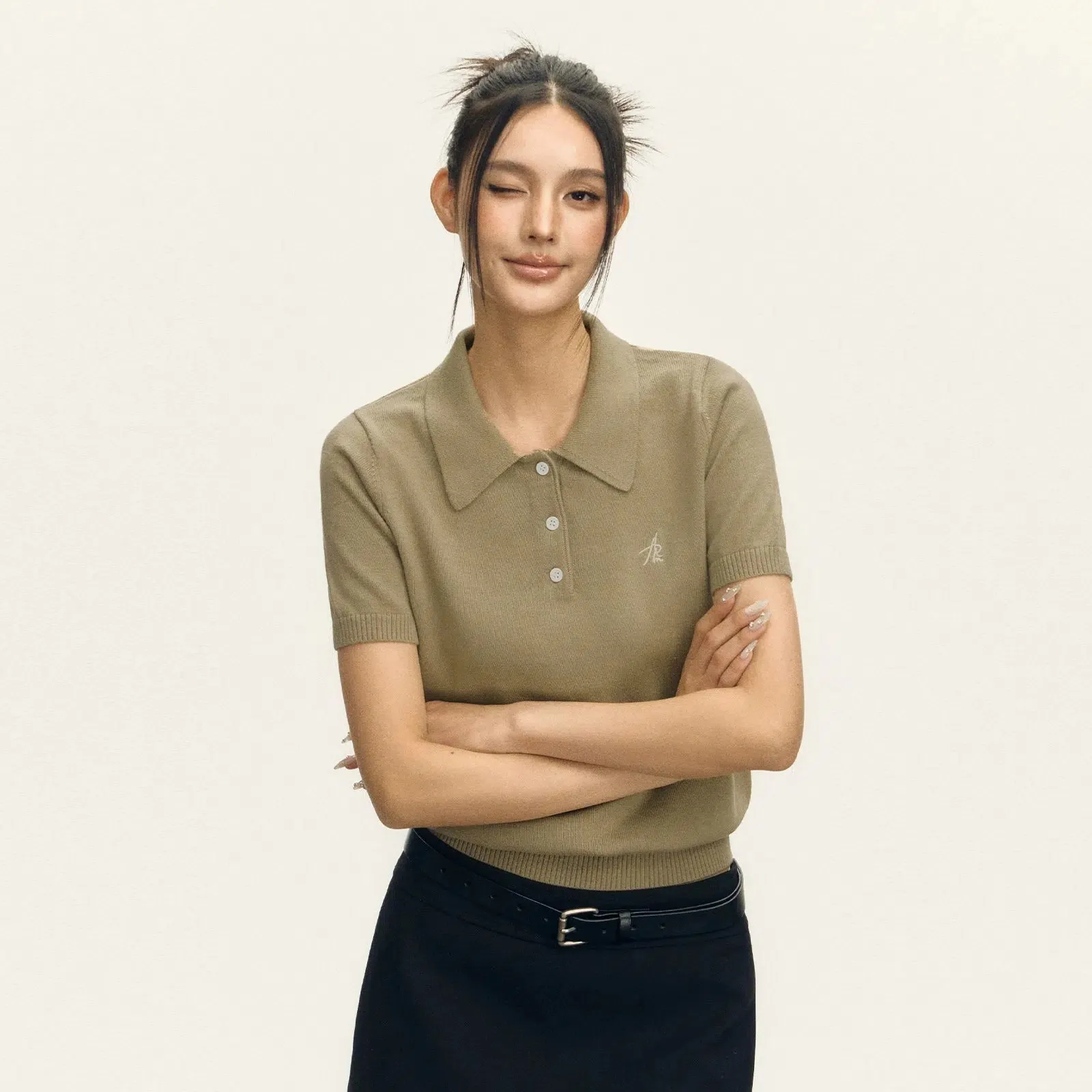Embroidered Logo Polo Knitwear Top