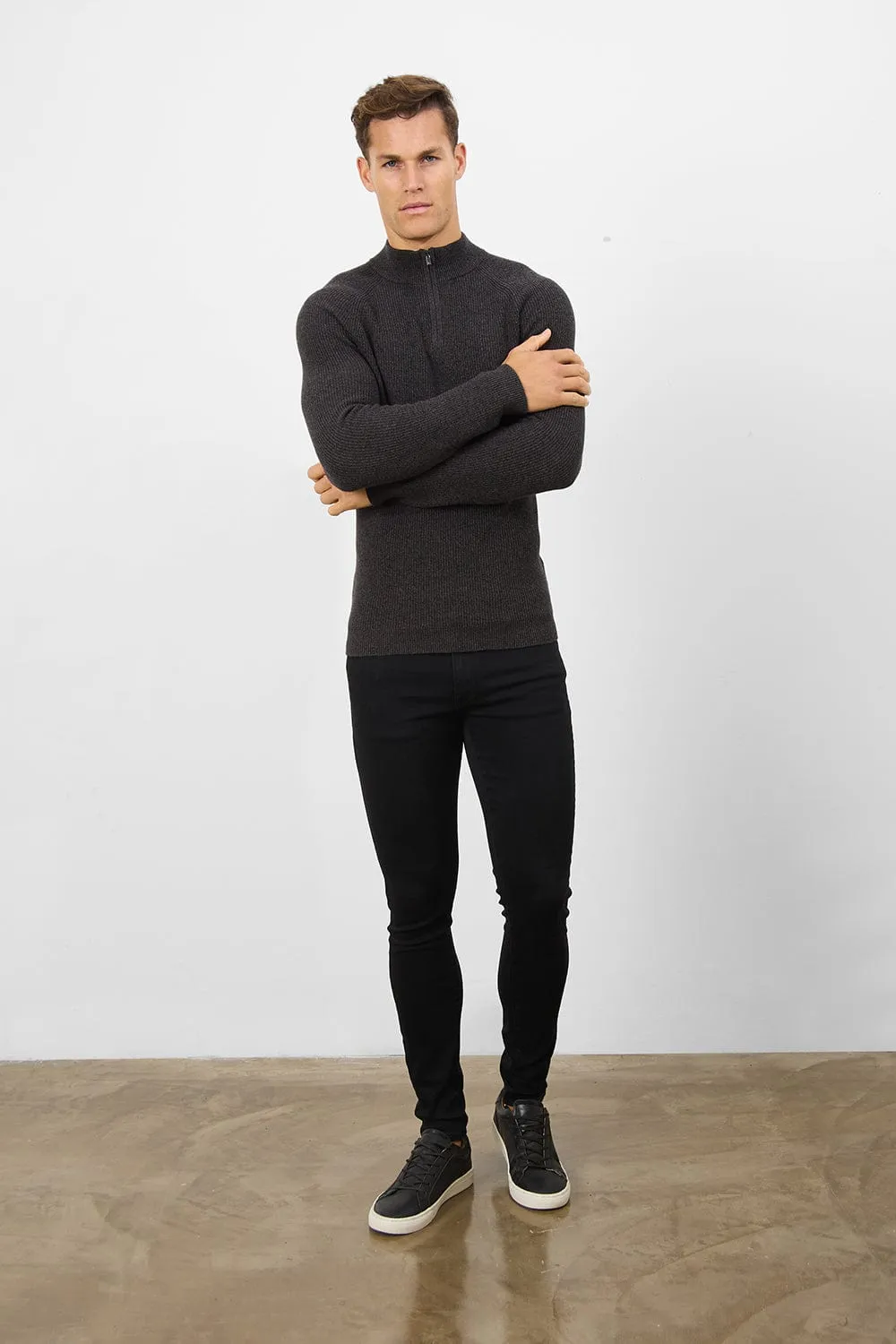 Fisherman Textured Half Zip Neck in Twisted Dark Grey