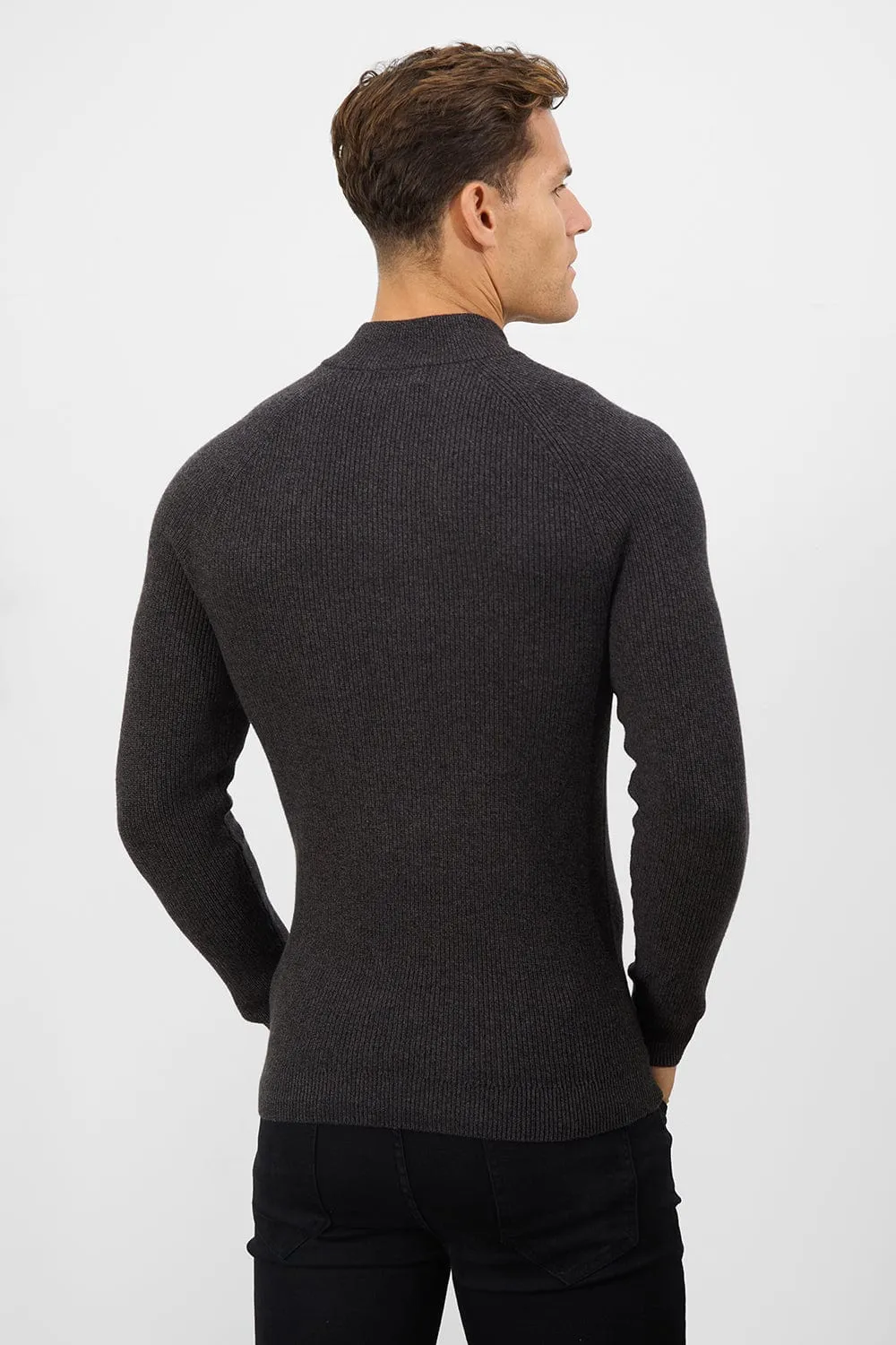 Fisherman Textured Half Zip Neck in Twisted Dark Grey