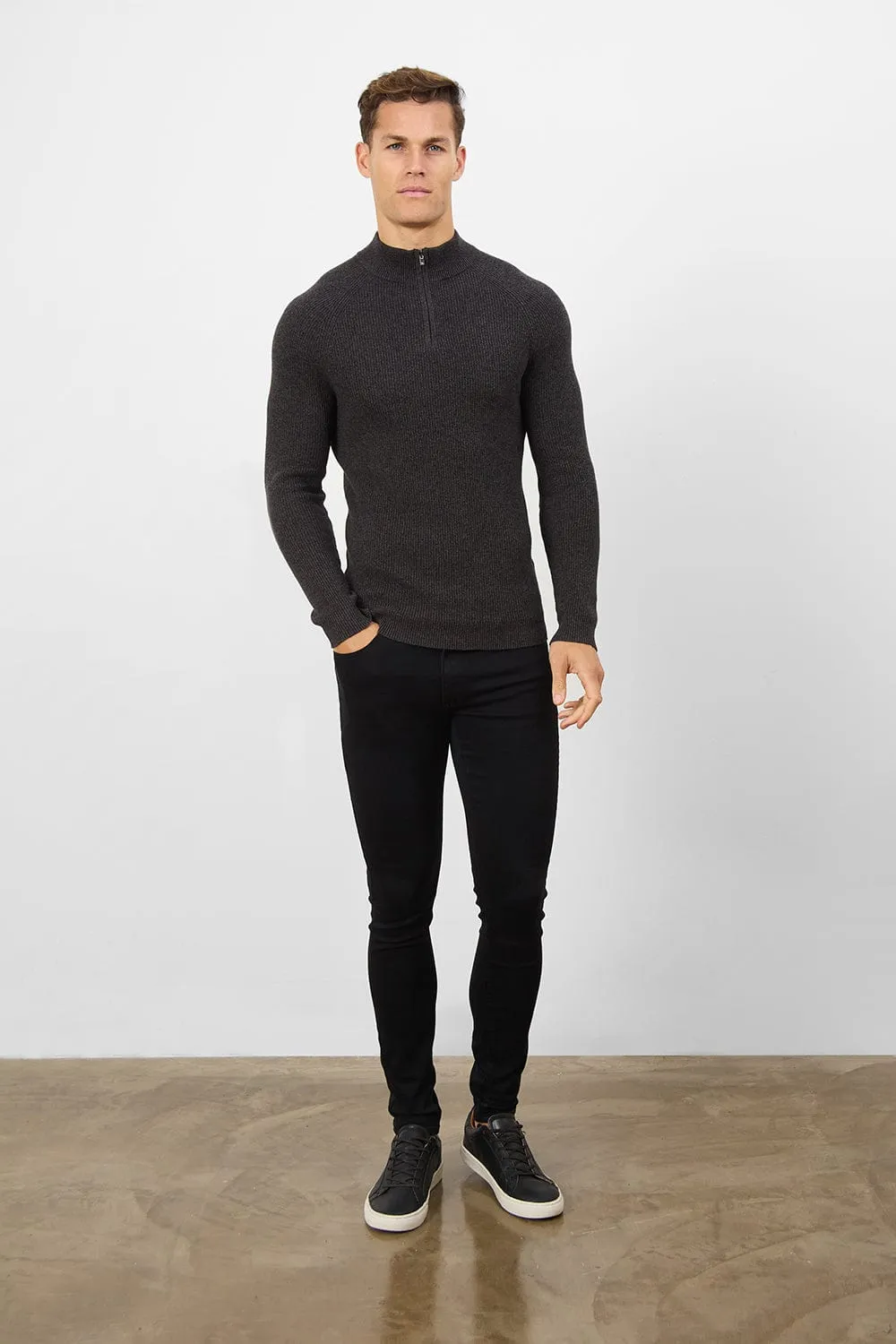 Fisherman Textured Half Zip Neck in Twisted Dark Grey