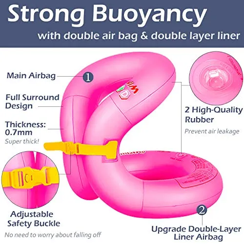 Floaties Swim Vest, Portable Inflatable Pool Floats Swimming Ring with Adjustable Safety Buckle, Safety Swim Arm Bands with Double Surround Air Bag, Durable Float Tube for Kids,Pink,M(weight:52-90lbs)