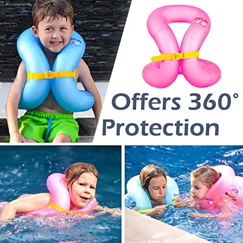 Floaties Swim Vest, Portable Inflatable Pool Floats Swimming Ring with Adjustable Safety Buckle, Safety Swim Arm Bands with Double Surround Air Bag, Durable Float Tube for Kids,Pink,M(weight:52-90lbs)