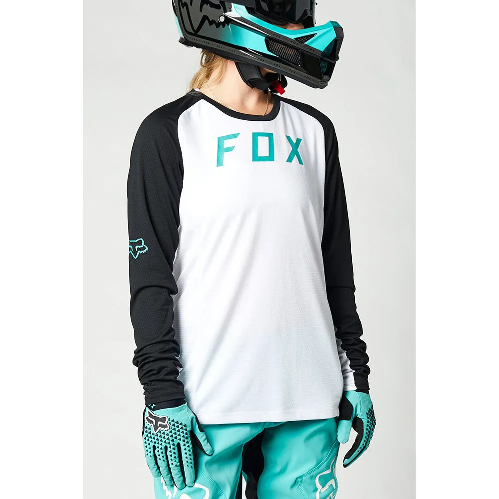 Fox Womens Defend Ls Jersey - White/Black