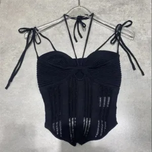 Hollowed out Lace Up Tank Tops