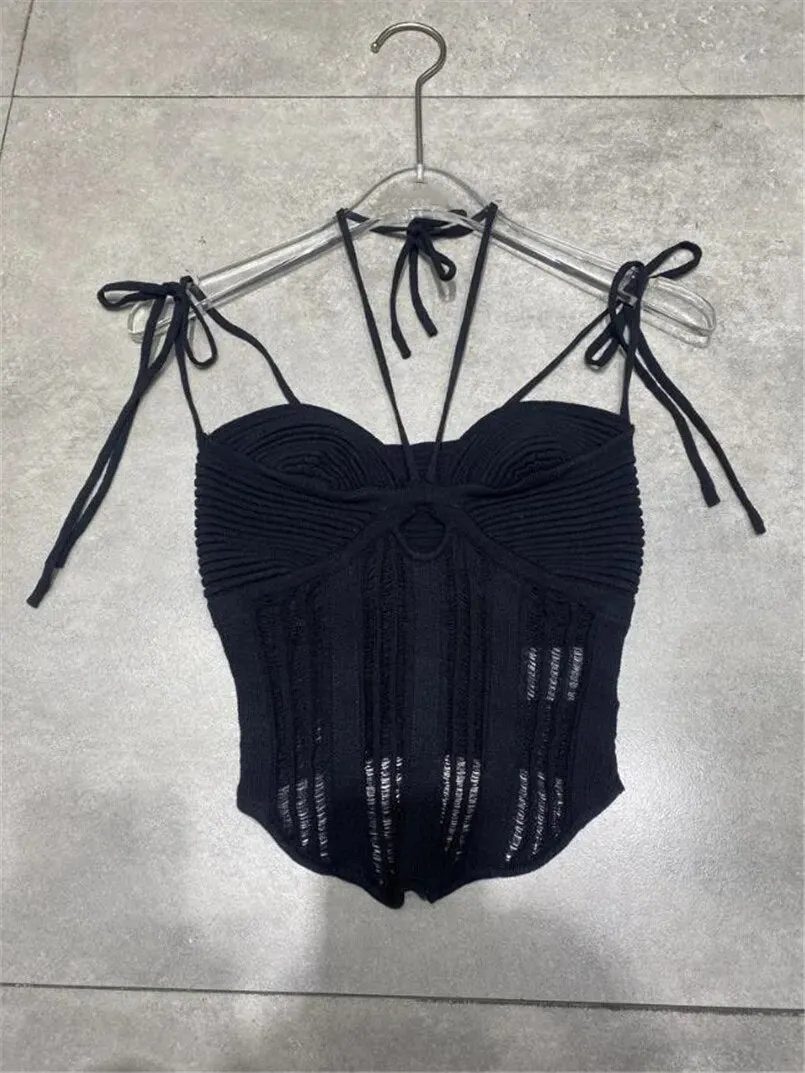 Hollowed out Lace Up Tank Tops