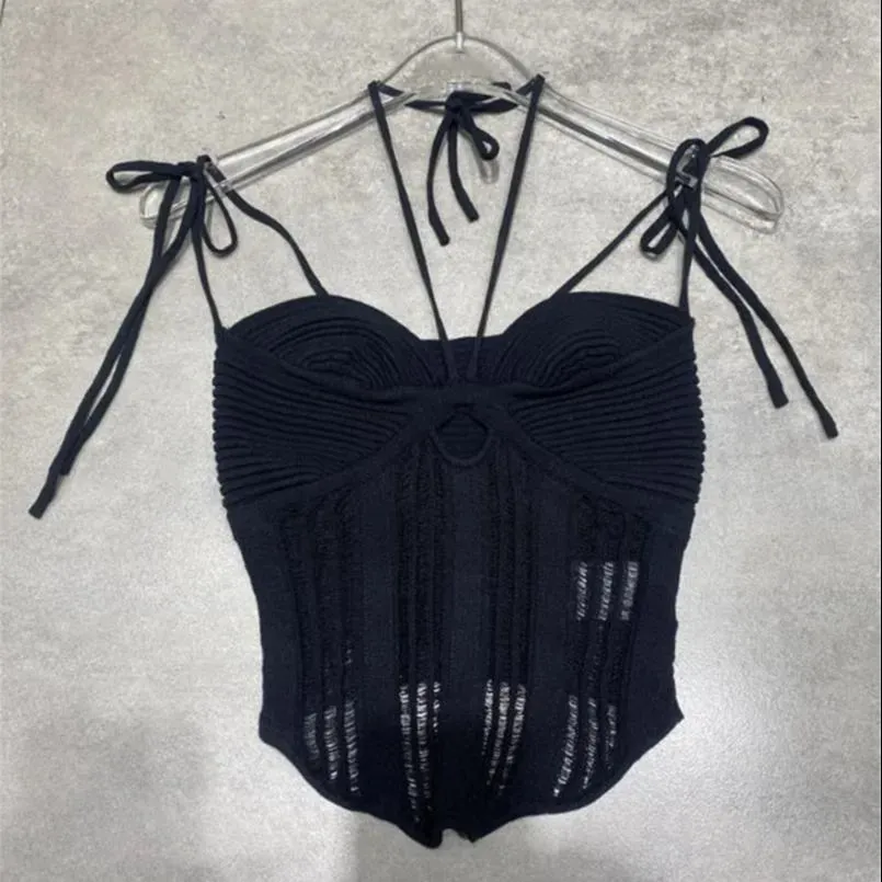 Hollowed out Lace Up Tank Tops