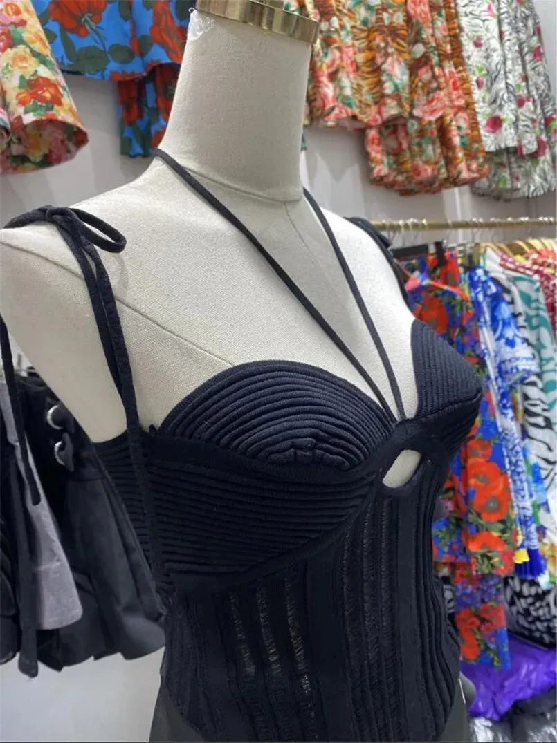 Hollowed out Lace Up Tank Tops