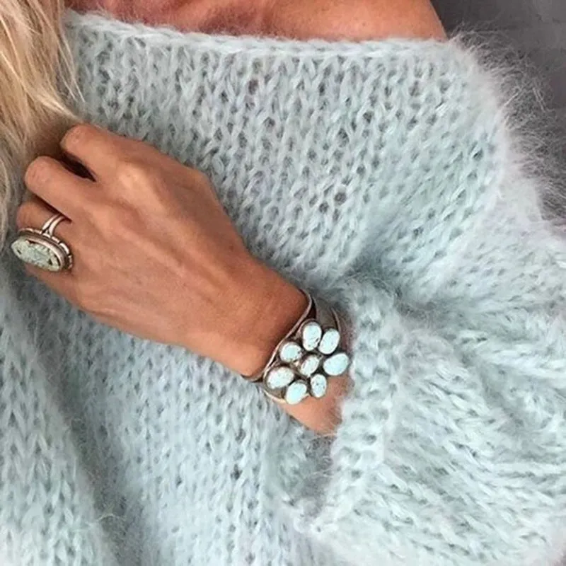 Jazzher sweater 2024 Mohair Sweater Women's Autumn and Winter Knitted Top Fashion Casual Sweater Women's Clothing