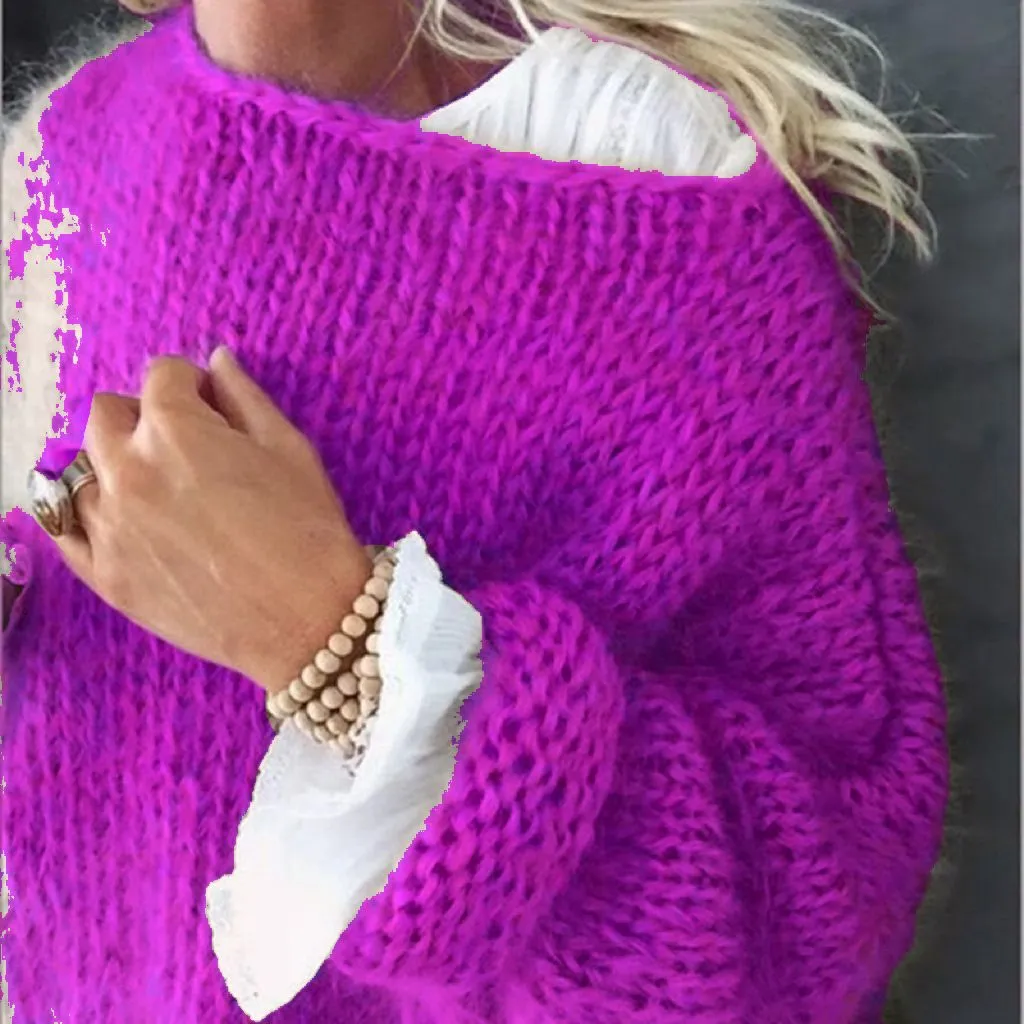 Jazzher sweater 2024 Mohair Sweater Women's Autumn and Winter Knitted Top Fashion Casual Sweater Women's Clothing