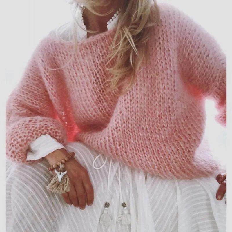 Jazzher sweater 2024 Mohair Sweater Women's Autumn and Winter Knitted Top Fashion Casual Sweater Women's Clothing