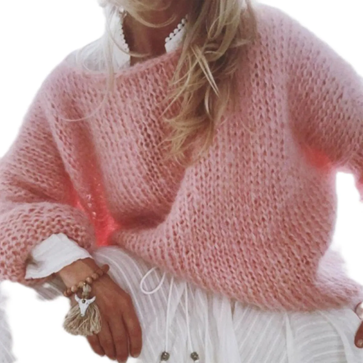 Jazzher sweater 2024 Mohair Sweater Women's Autumn and Winter Knitted Top Fashion Casual Sweater Women's Clothing
