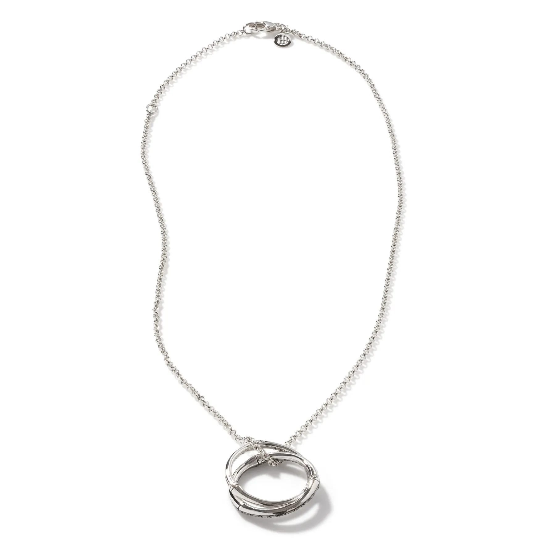 John Hardy Bamboo Silver Lava Medium Interlinking Pendant with Black Sapphire