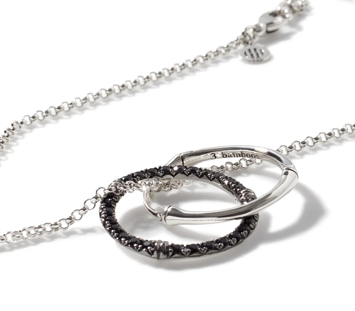 John Hardy Bamboo Silver Lava Medium Interlinking Pendant with Black Sapphire