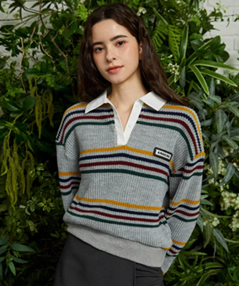 KANDINI Striped Collar Knit - Gray