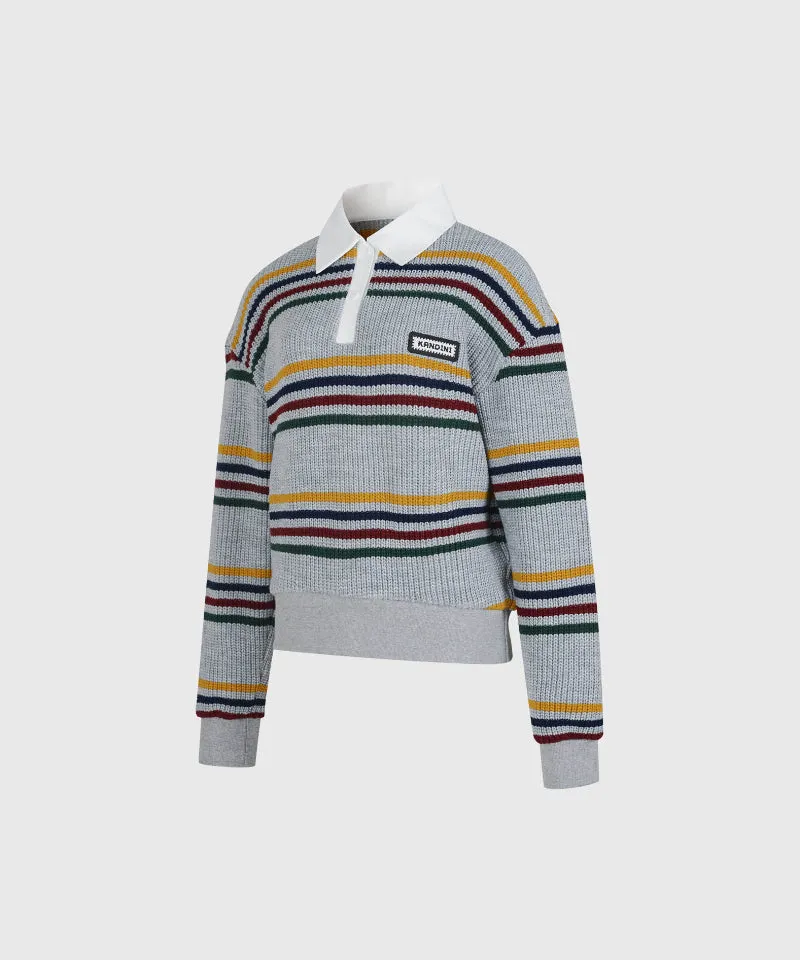 KANDINI Striped Collar Knit - Gray