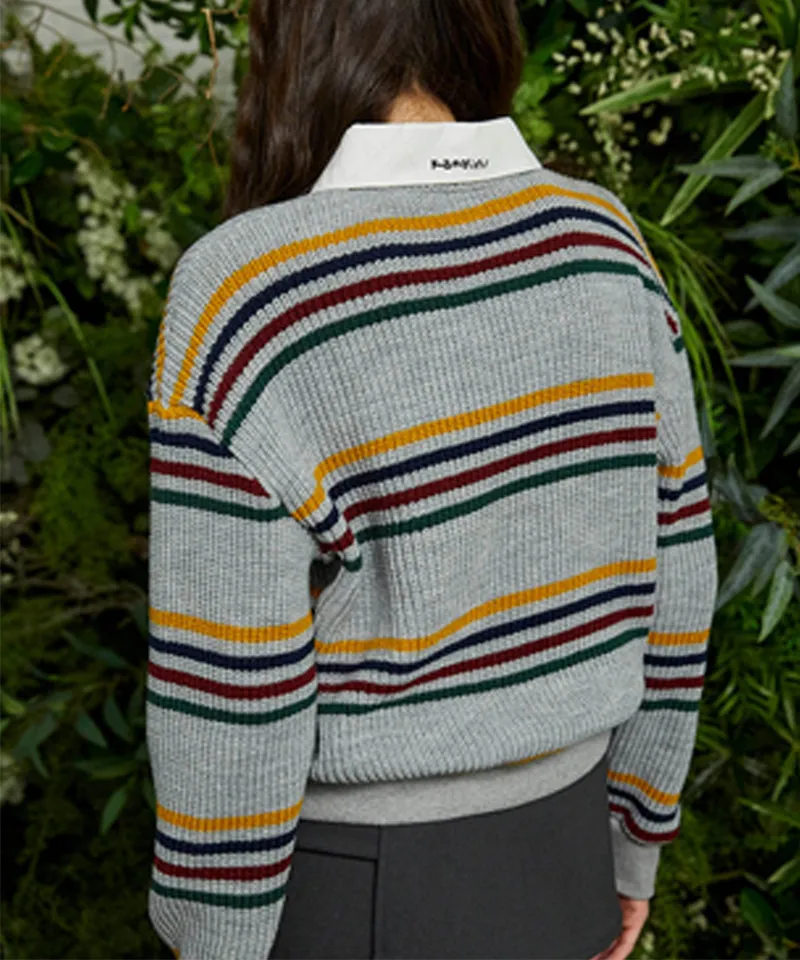 KANDINI Striped Collar Knit - Gray