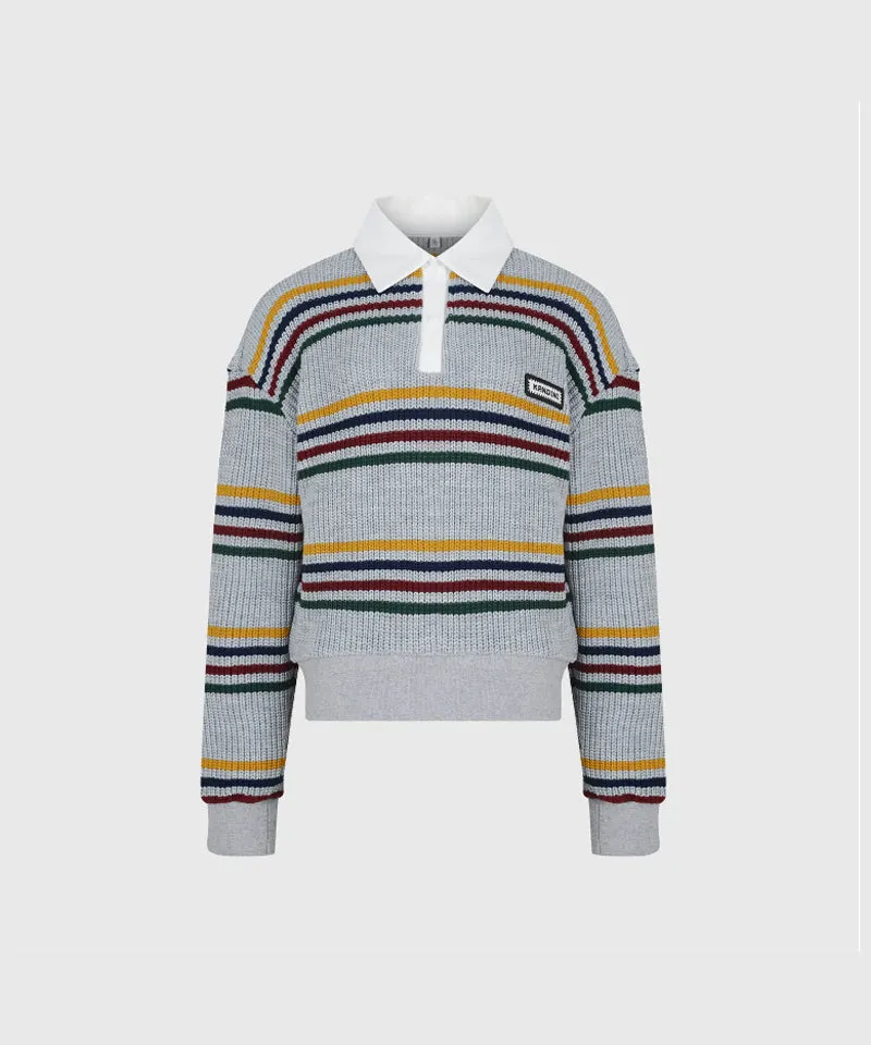 KANDINI Striped Collar Knit - Gray