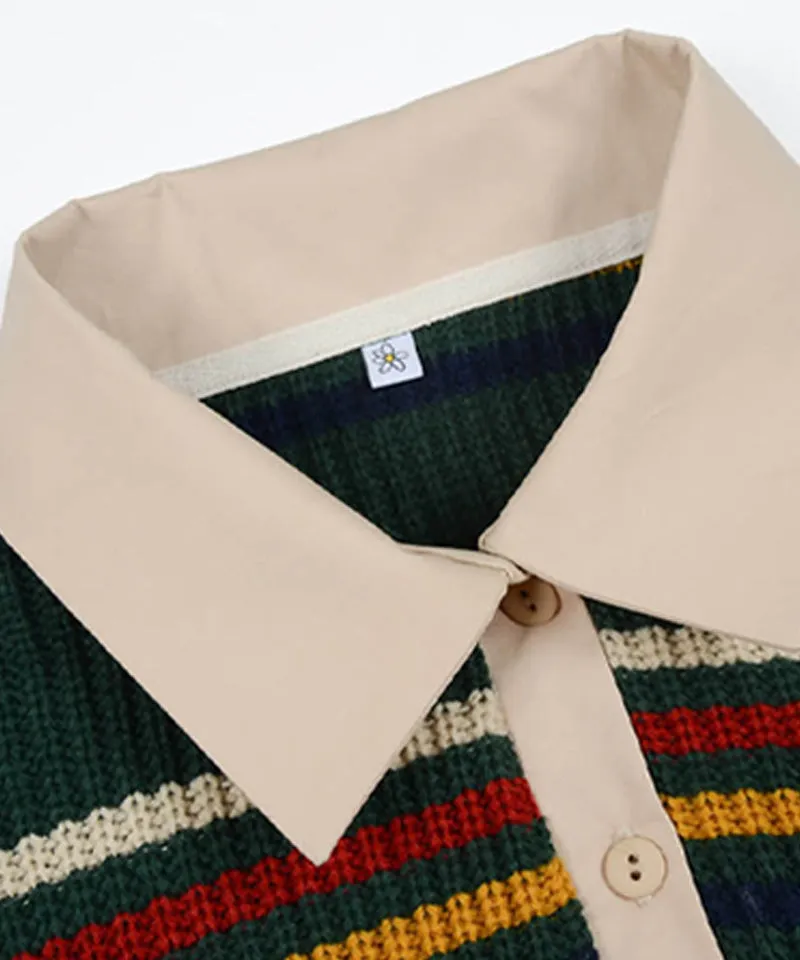 KANDINI Striped Collar Knit - Green