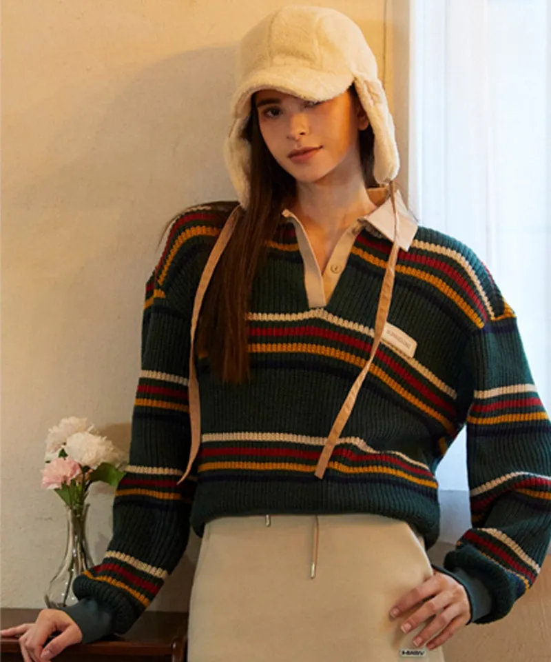 KANDINI Striped Collar Knit - Green
