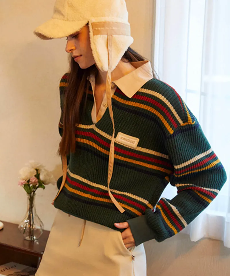 KANDINI Striped Collar Knit - Green