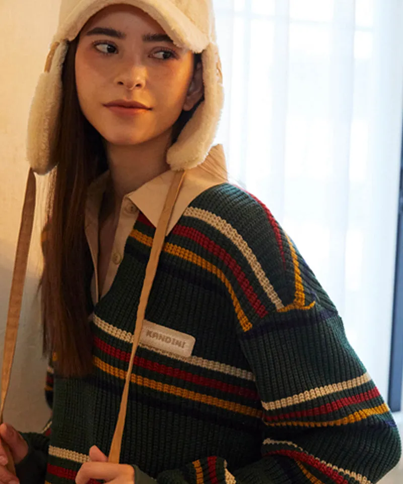KANDINI Striped Collar Knit - Green