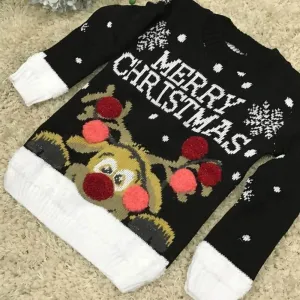 Kids Merry Christmas Knitted Jumper Black