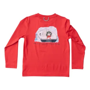 Kid's Pro Performance Long Sleeve Fishing T-shirt with Christmas Wreath on Boat