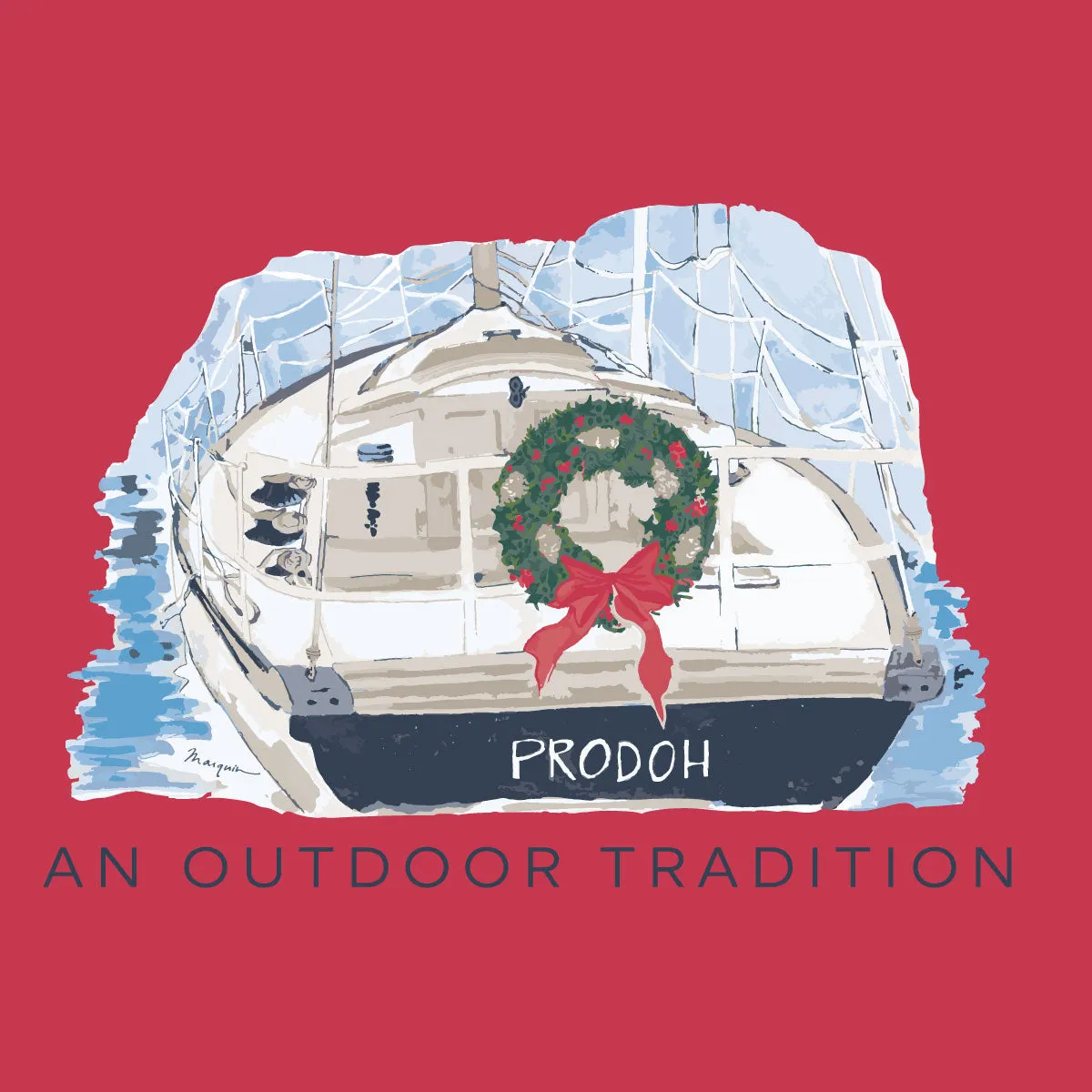 Kid's Pro Performance Long Sleeve Fishing T-shirt with Christmas Wreath on Boat
