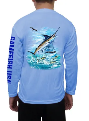 Kid's UPF 50 Long Sleeve Microfiber Moisture Wicking Performance Fishing Shirt Marlin