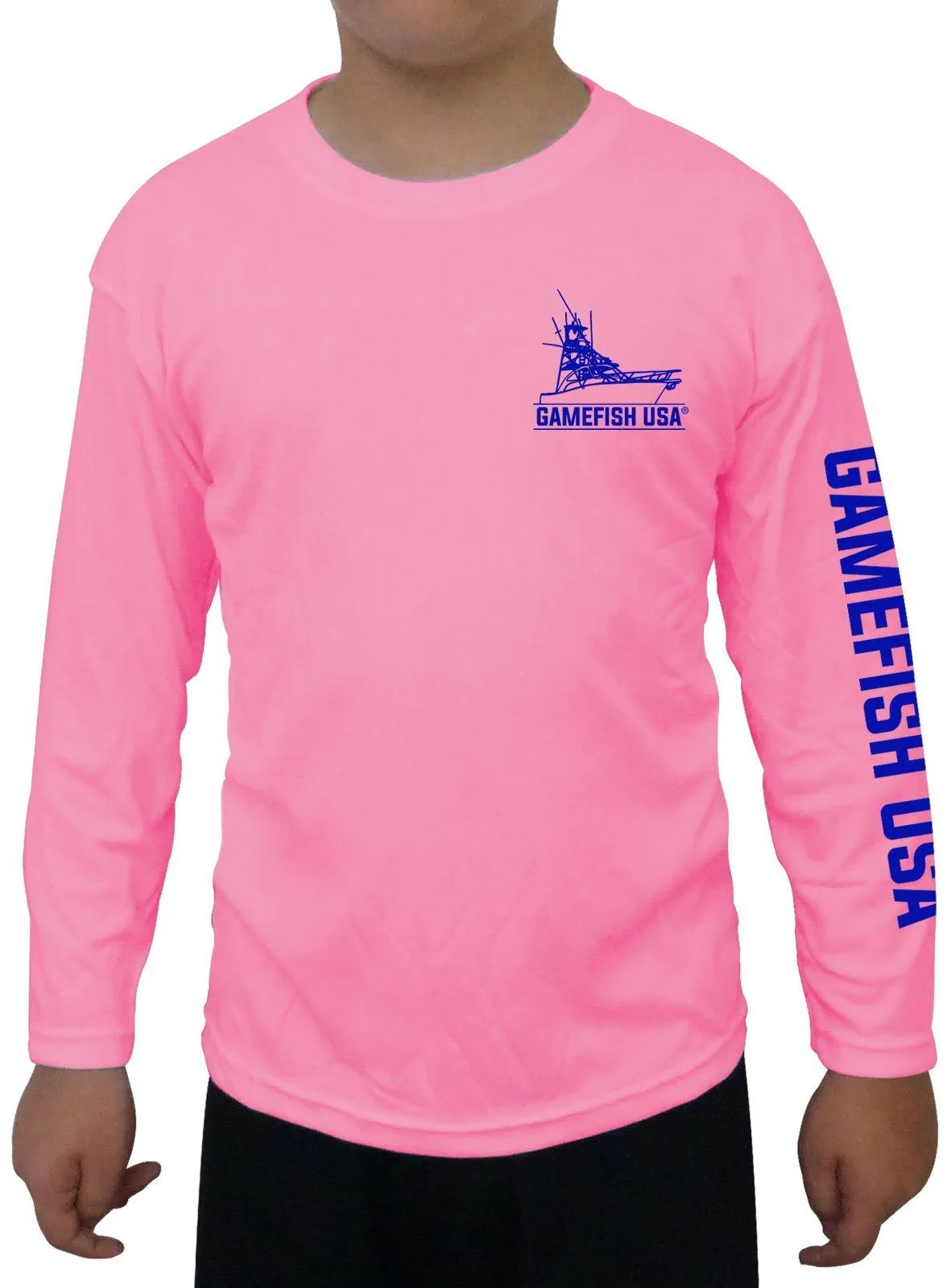 Kid's UPF 50 Long Sleeve Microfiber Moisture Wicking Performance Fishing Shirt Marlin