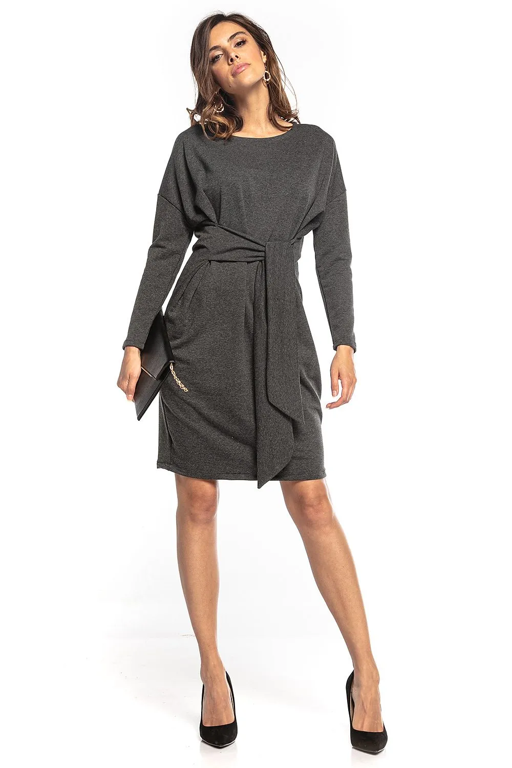 Kimono-Style Midi Dress with Tie Belt