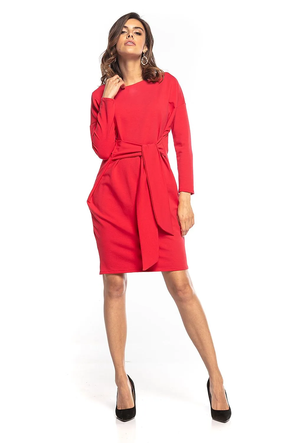 Kimono-Style Midi Dress with Tie Belt
