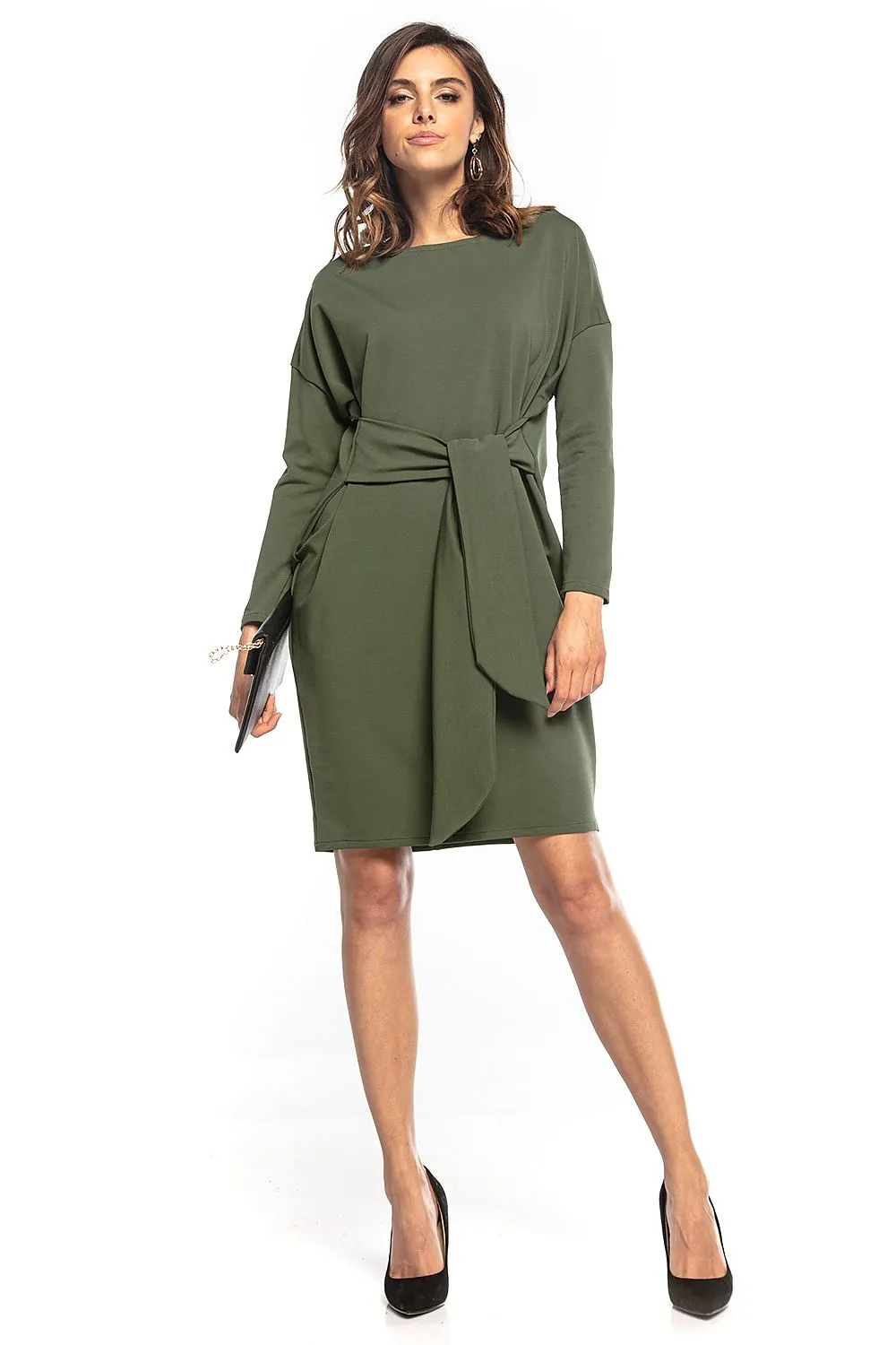 Kimono-Style Midi Dress with Tie Belt