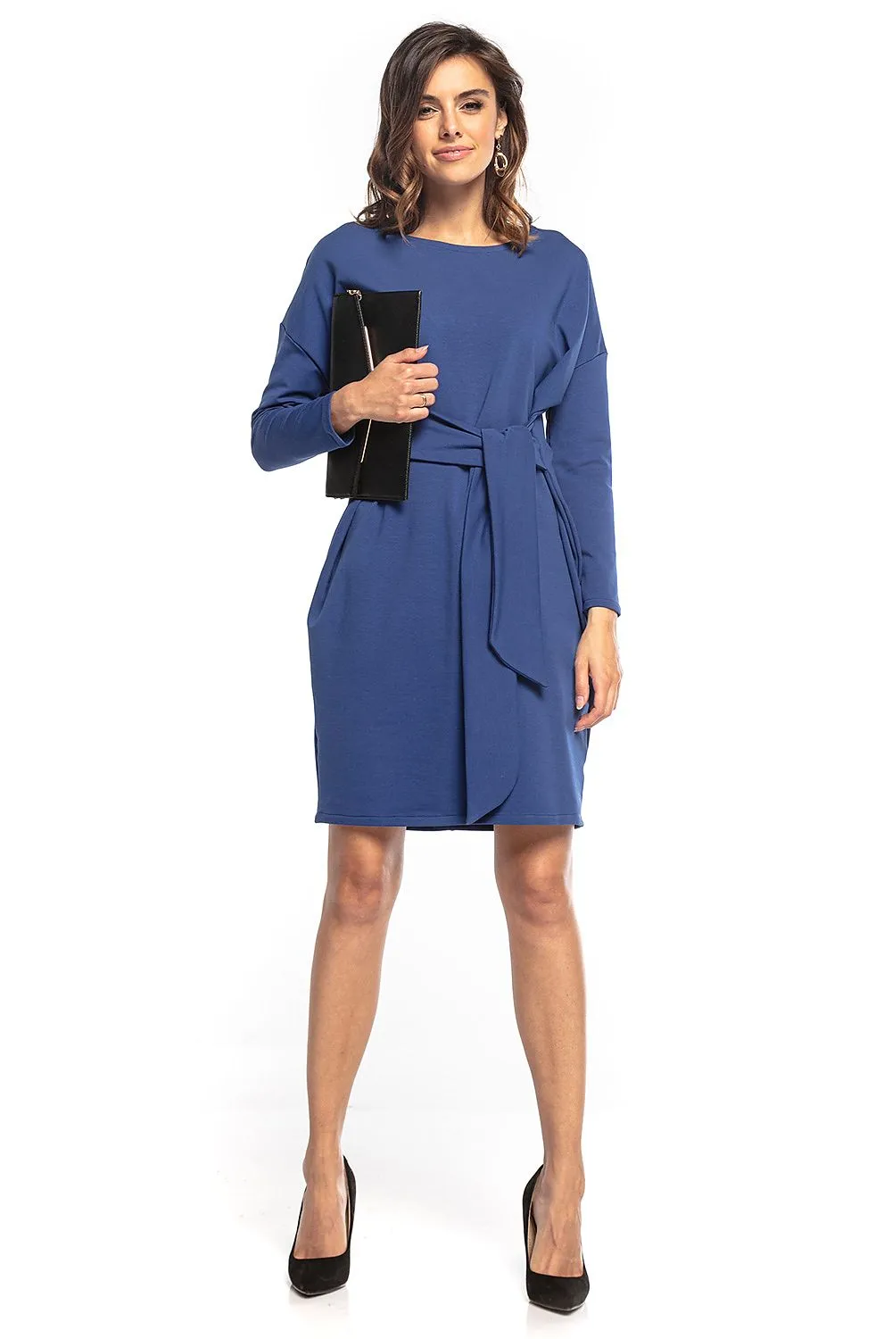 Kimono-Style Midi Dress with Tie Belt