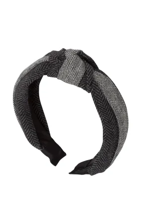 Knot Herringbone Headband - Charcoal/BW
