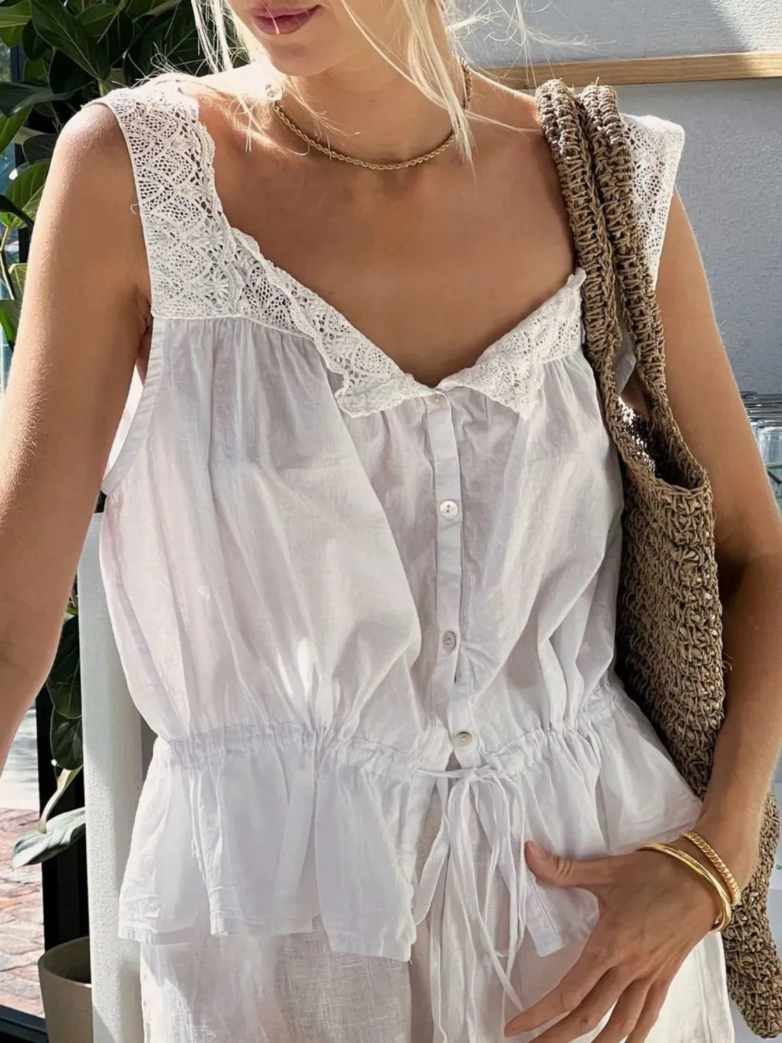 Lace Detail Drawstring Tank
