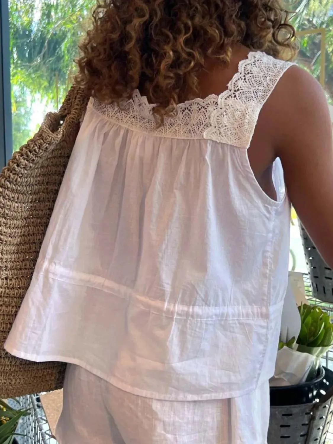 Lace Detail Drawstring Tank