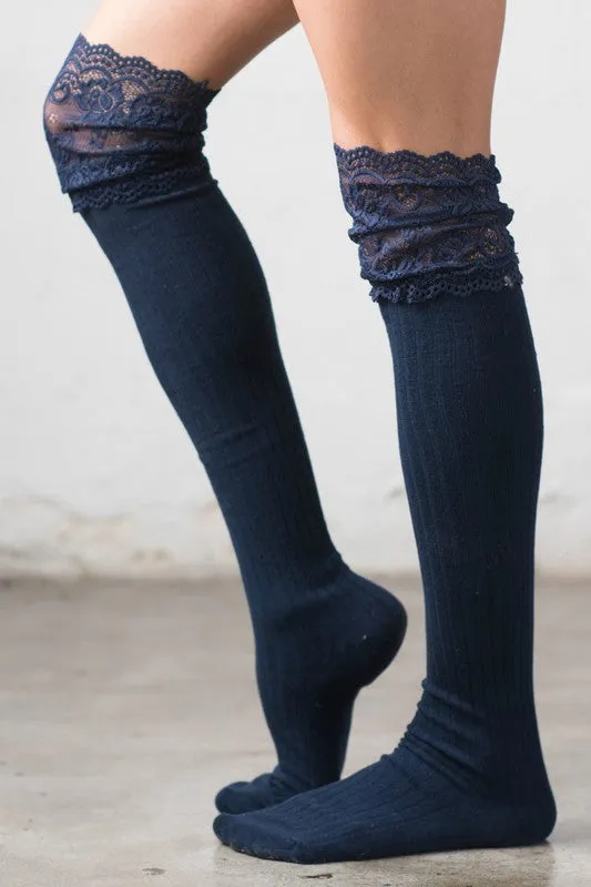 Lace Topped Over the Knee Socks (6 colors)