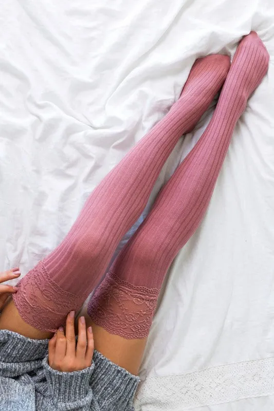 Lace Topped Over the Knee Socks (6 colors)