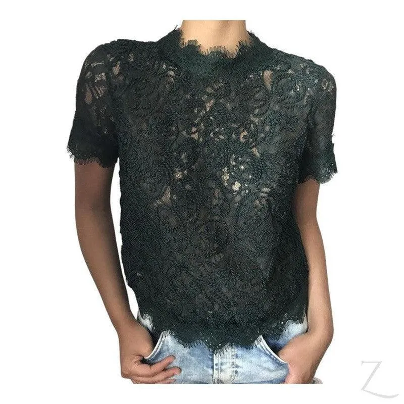 Ladies High Neck Lace Top | Short Sleeve | "Zia"