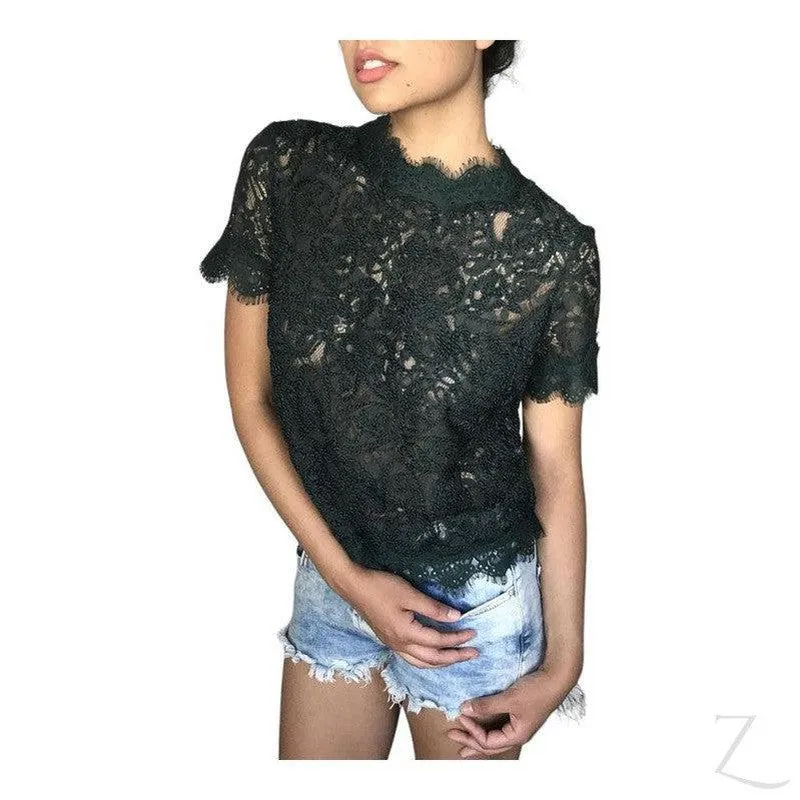 Ladies High Neck Lace Top | Short Sleeve | "Zia"