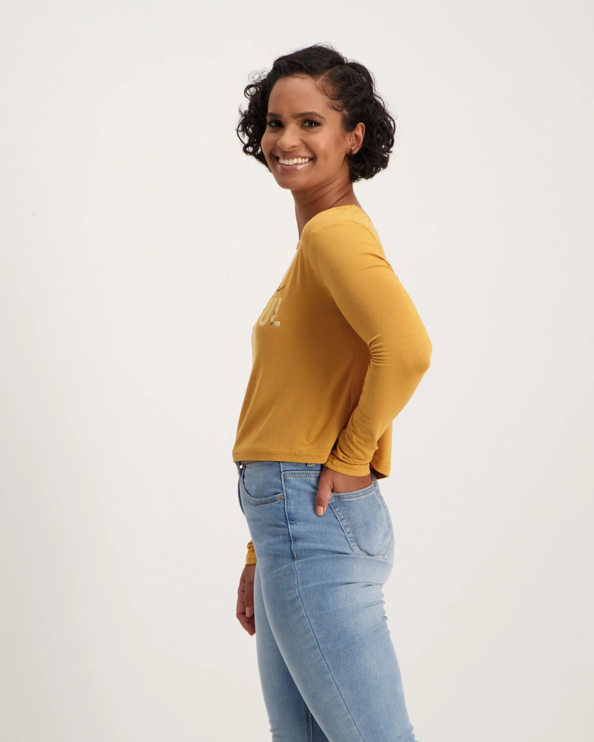 Ladies-Long Sleeve Hip Grazer Screen Knit Top