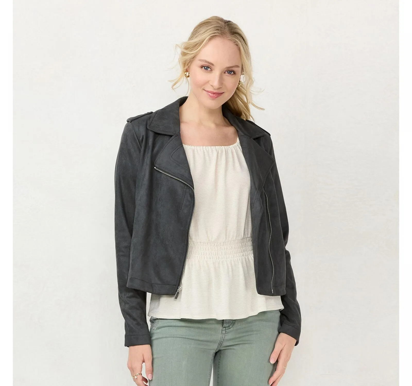 Lc Lauren Conrad Women's Suede Moto Motorcycle Jacket WL24Z002RS