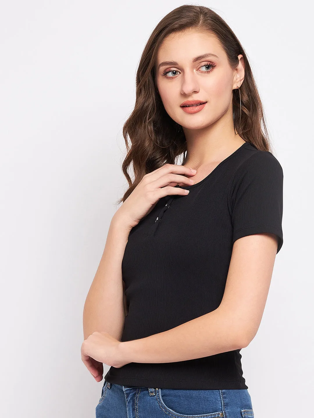 Madame Black Knit Cotton Top