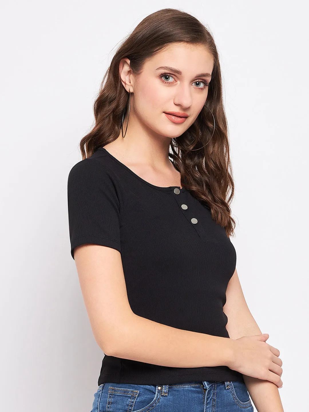 Madame Black Knit Cotton Top