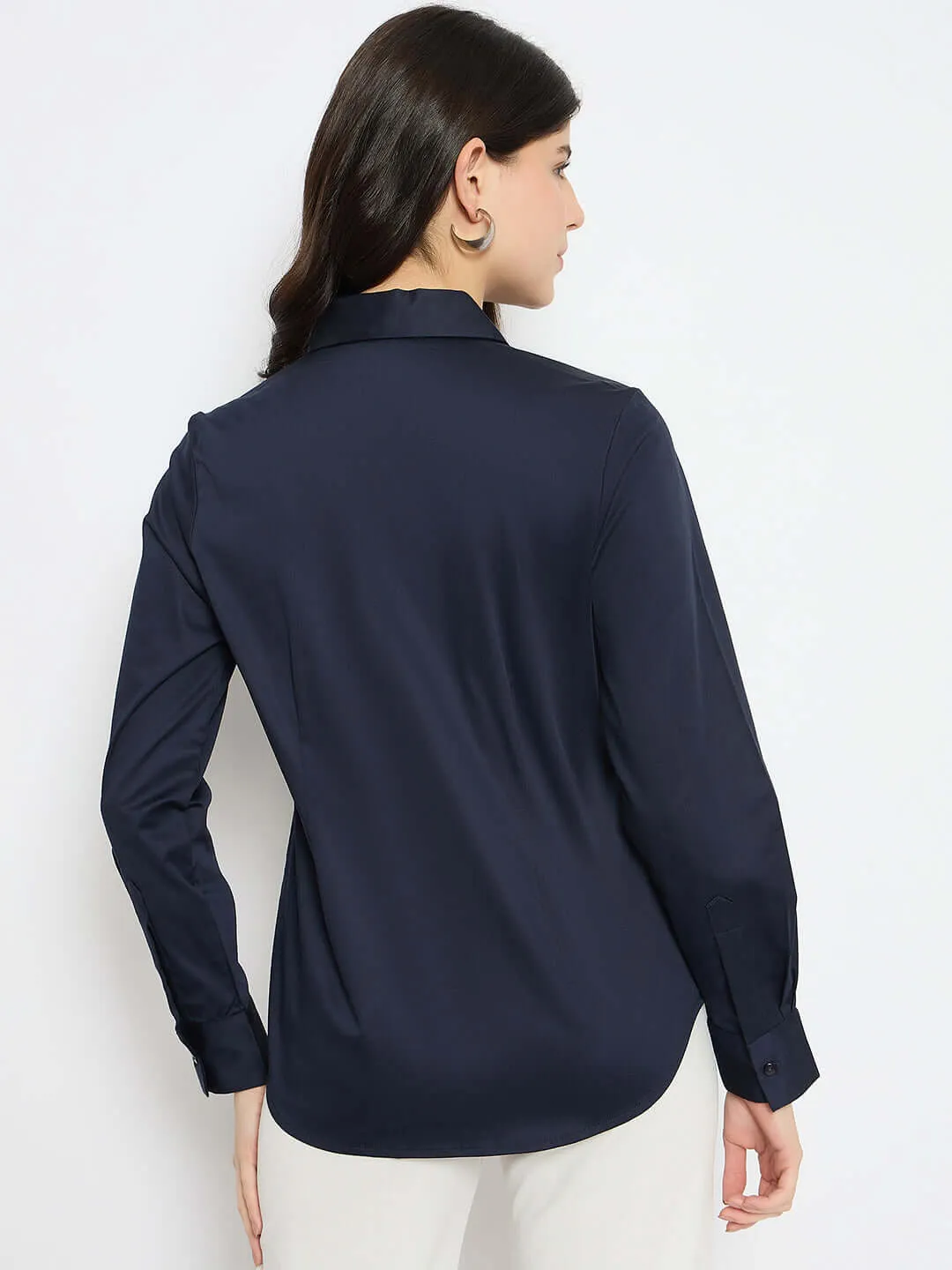 Madame Navy Blue Cotton Blend Shirt