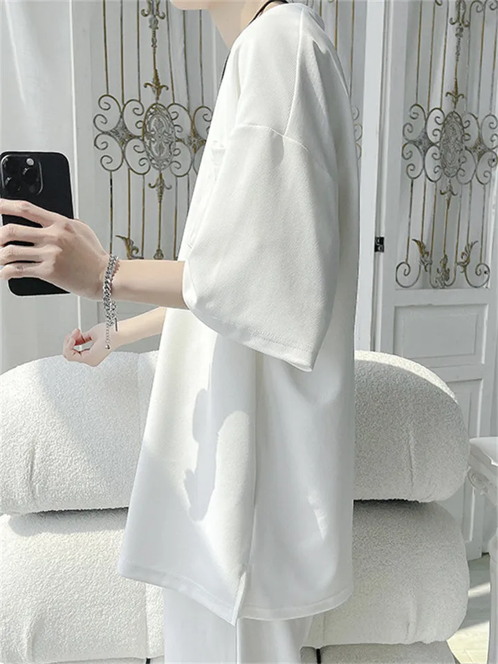 Male Casual Pocket Bamboo Leaves Half Sleeve Shirts