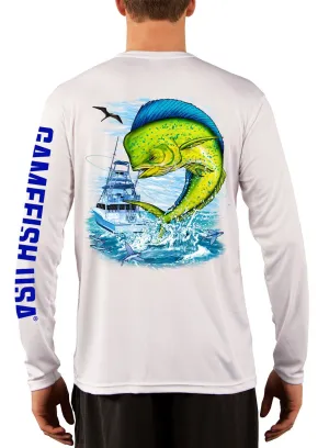 Men's UPF 50 Long Sleeve Microfiber Moisture Wicking Performance Fishing Shirt Mahi