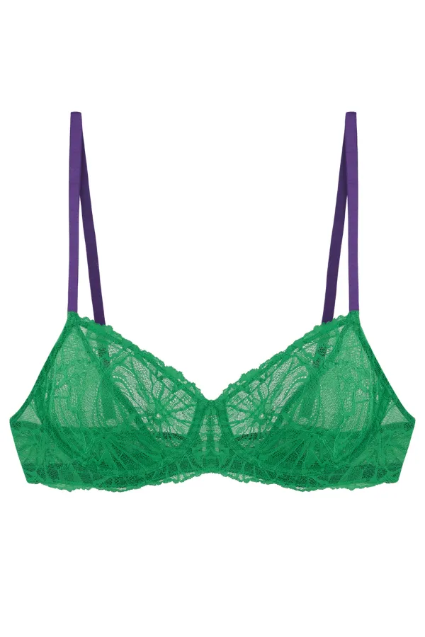 Mia Graphic Lace Underwire Bra - Green