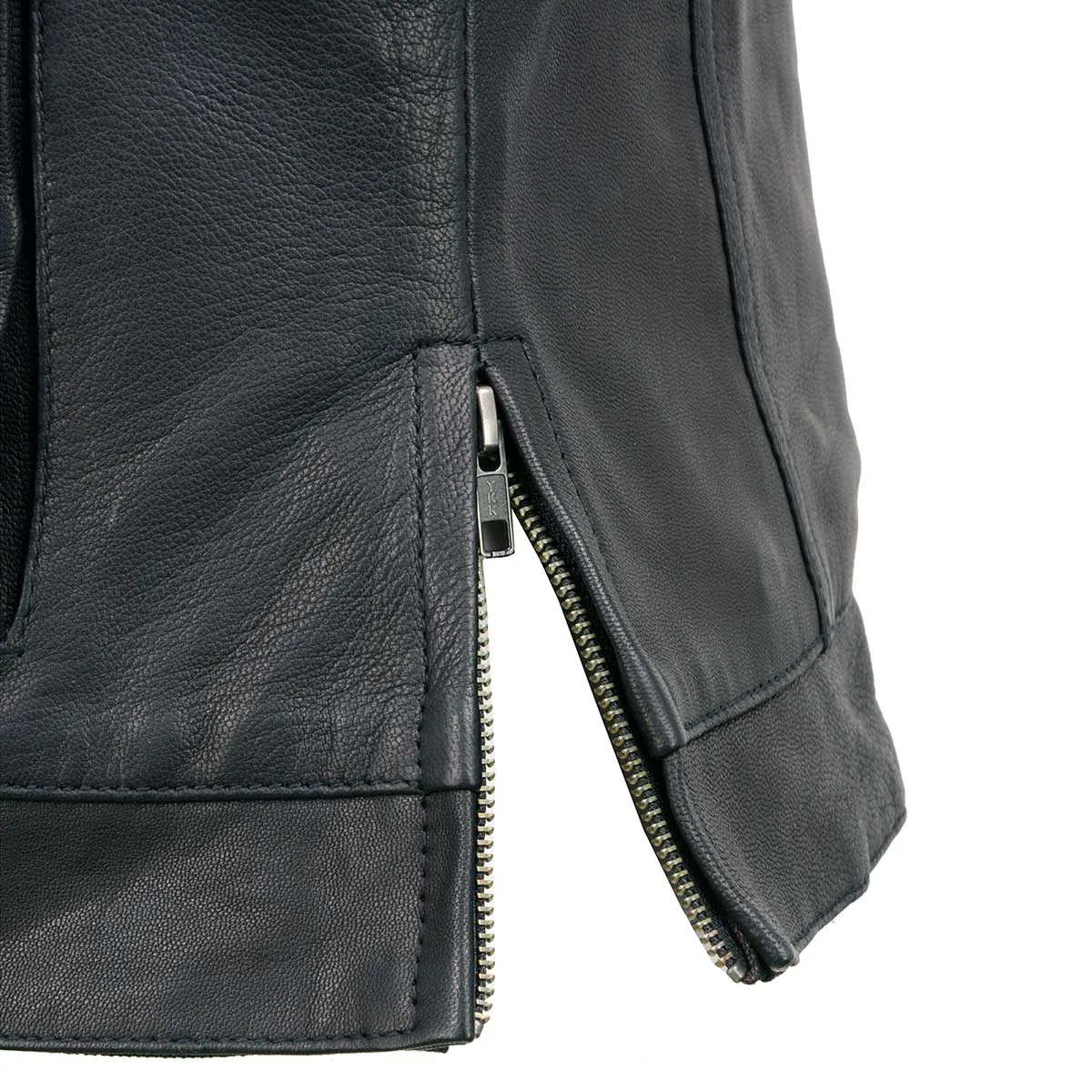 MLL4512 Women’s Black Leather 'Lashes' Club Style Motorcycle Rider Vest W/ Concealed Dual Closure